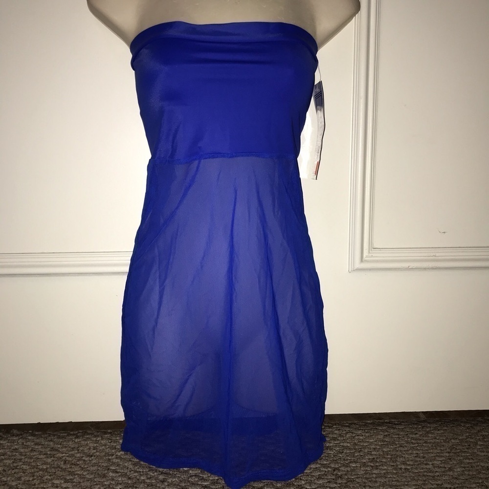 Zuliana Blue Spandex Top/Mesh Bottom Made In USA NWT